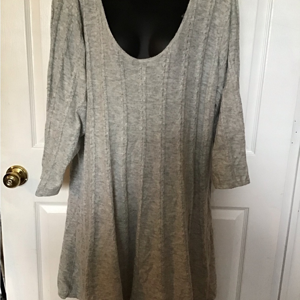 Grey Sweater Knit Fluted Skater Dress midi length Size 6
